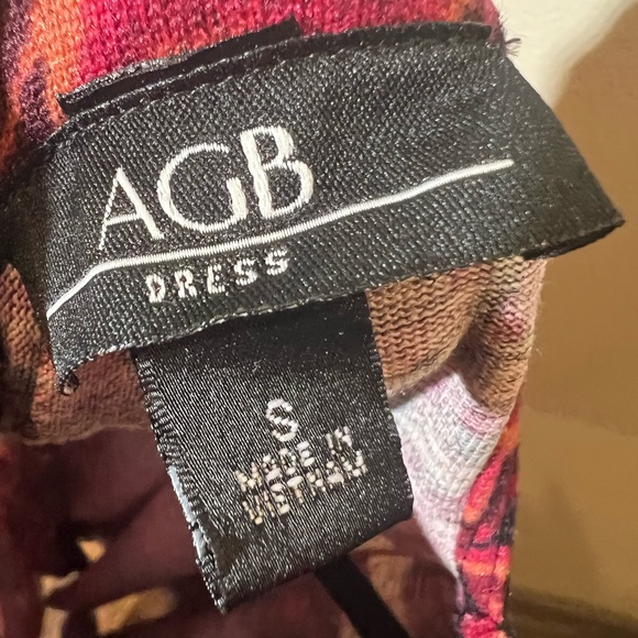 AGB paisley dress women S print high neck midi 3/4 sleeve red lightweight new - Picture 12 of 14